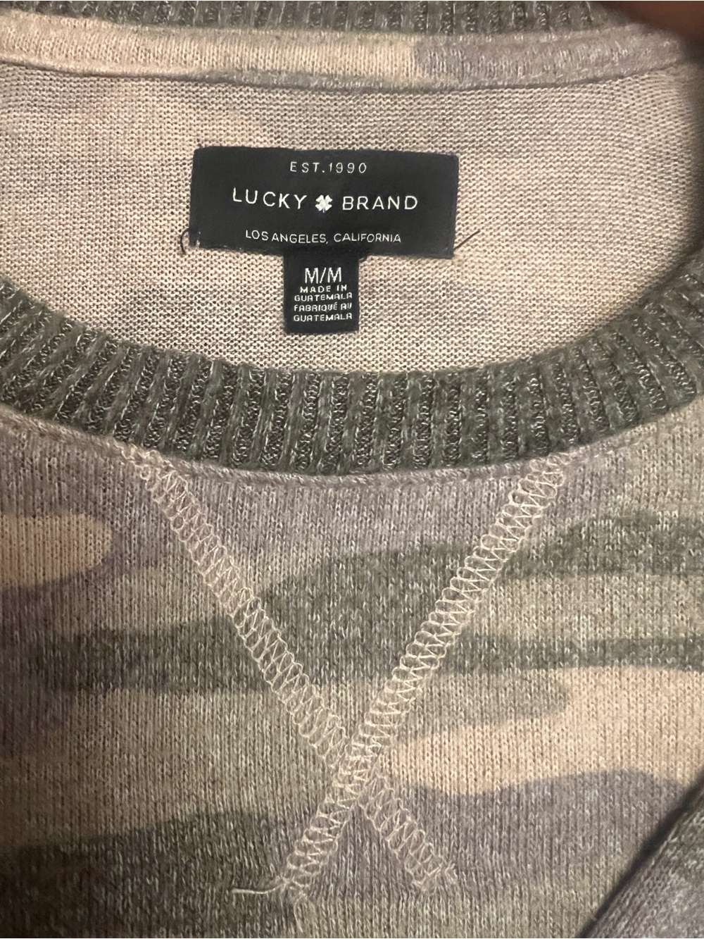 Lucky Brand Women's Olive & Beige Camo Crewneck Sweater